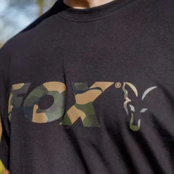 Fox Camo Logo Black T-Shirt- Clothing