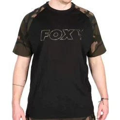 Fox Camo Logo Outline Black T-Shirt- Clothing