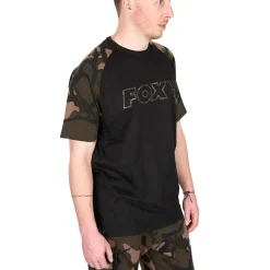 Fox Camo Logo Outline Black T-Shirt- Clothing