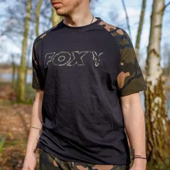 Fox Camo Logo Outline Black T-Shirt- Clothing