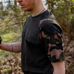 Fox Camo Logo Outline Khaki T-Shirt- Clothing