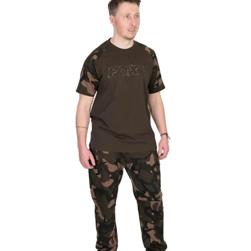 Fox Camo Logo Outline Khaki T-Shirt- Clothing