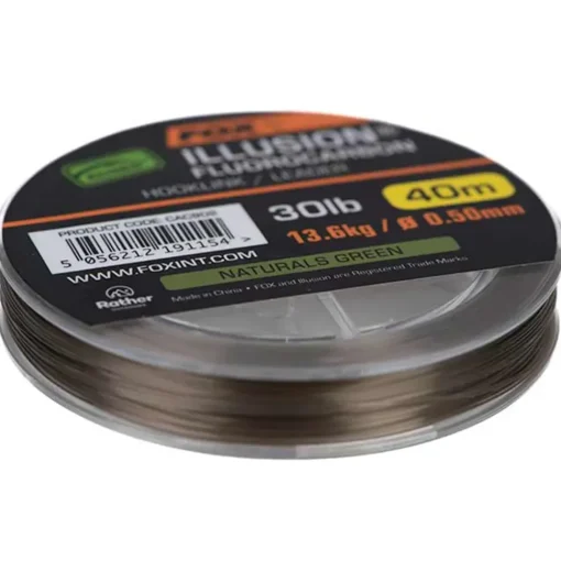 Fox Edges Illusion Fluorocarbon Hooklink Leeder Naturals Green 40m- Terminal Tackle