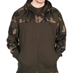 Fox Lightweight Khaki & Camo Split Zip Hoodie- Clothing