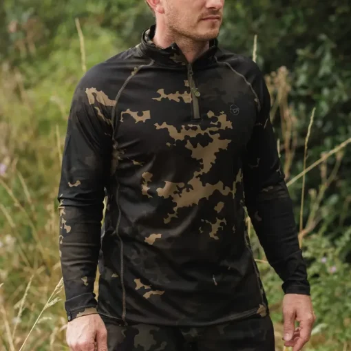 Korda Kool UPF Zip Dark Kamo Long Sleeve Jersey- Clothing