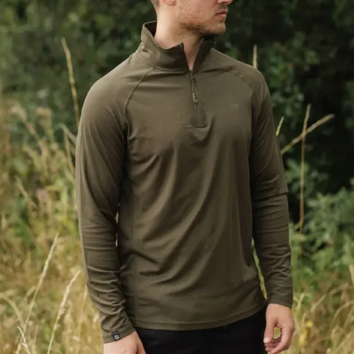 Korda Kool UPF Zip Dark Olive Long Sleeve Jersey- Clothing