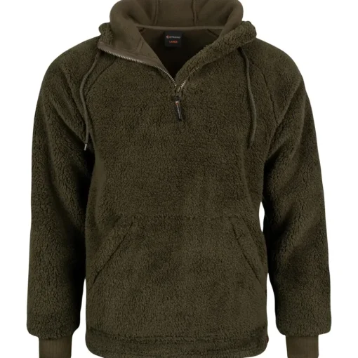 Speero Sherpa Dark Olive Fleece Hoodie- Clothing