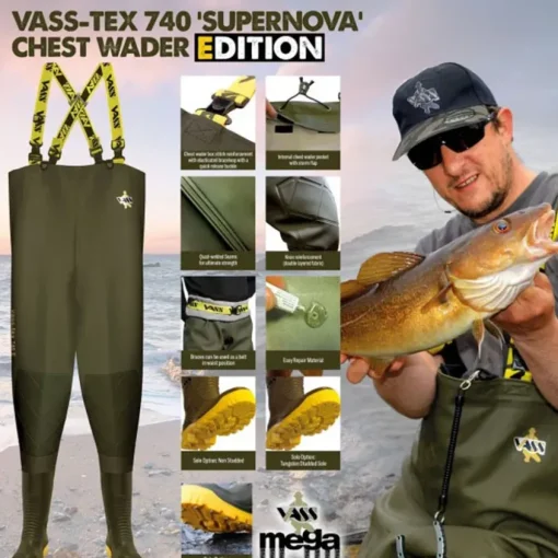 Vass 740E SuperNova Heavy Duty PVC Chest Wader With Knee-reinforcement- Waders & Boots