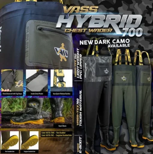 Vass Hybrid 700 Dark Camo Chest Wader Non-Studded- Waders & Boots